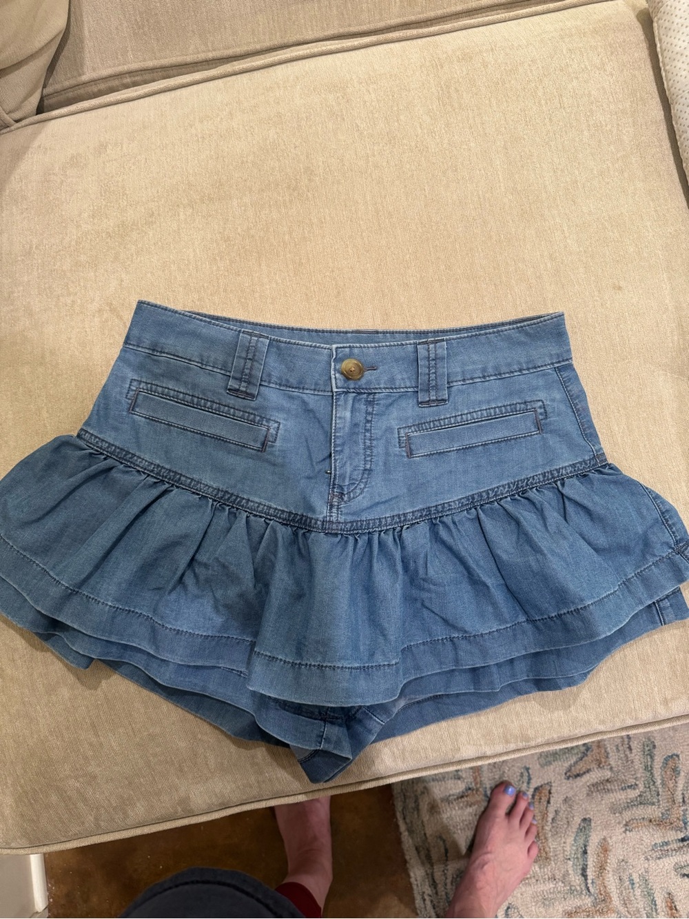 American Eagle Denim Ruffle Layered Women’s Skort - Blue -Size 2